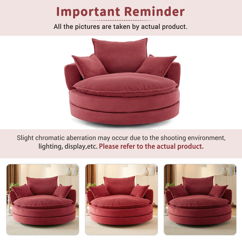360° Swivel Accent Barrel Chair With Dual Layer Cushion And 3 Removable Pillows