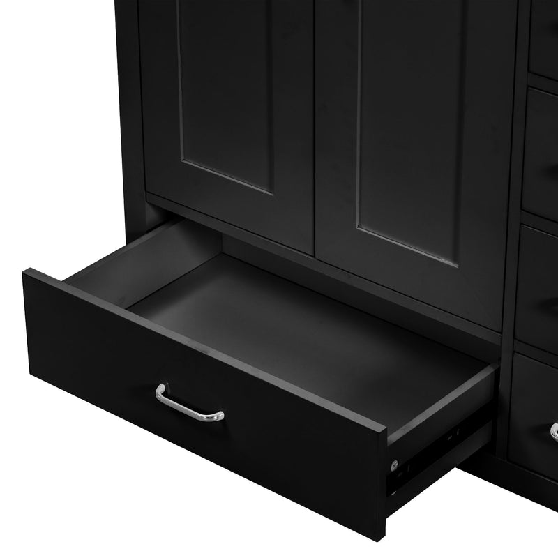 Bathroom Vanity With Ceramic Sink Combo, Abundant Storage Cabinet 2 Soft Close Doors And 5 Drawers