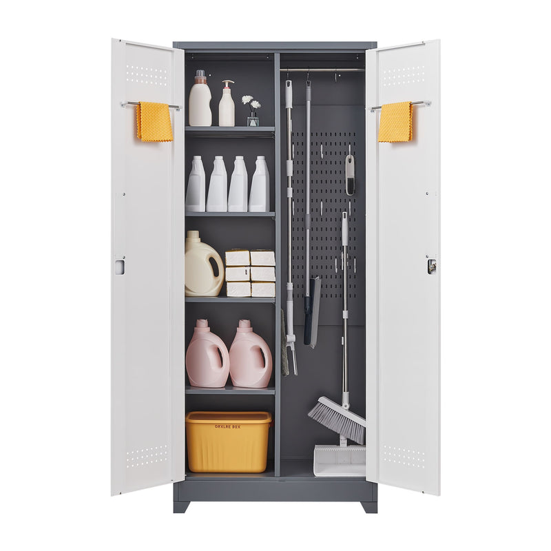 Lockers With Locking Doors, Adjustable Shelves, High Broom Tool Storage Cabinet