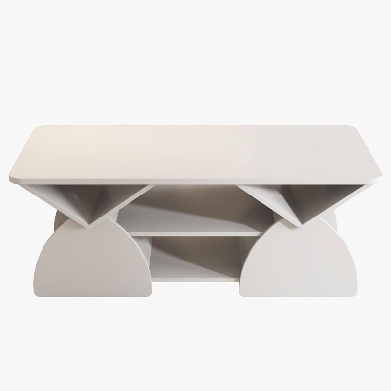 Geometric Engineered Coffee Table With Rounded Corners With Open Shelves
