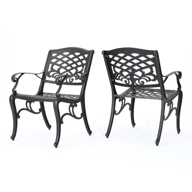 Luminea - Outdoor Aluminum Dining Chair With Scroll Design, Lattice Pattern And Cabriole Legs - Copper