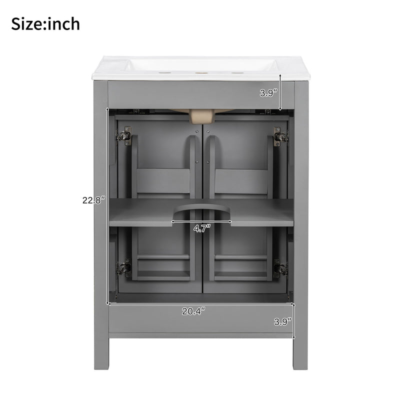 Bathroom Vanity With Ceramic Sink, Soft Close Doors, Flip Drawer, Double Layer Door Shelves
