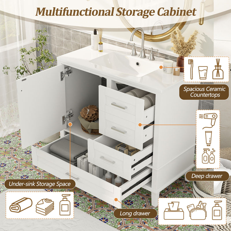 Bathroom Vanity, Modern Bathroom Cabinet With Sink Combo Set, Bathroom Storage Cabinet With A Soft Closing Door And 3 Drawers, Solid Wood Frame