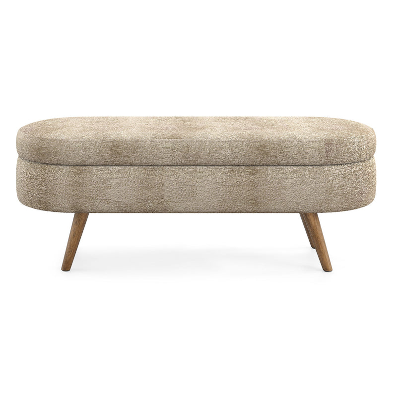Modern Ottoman Oval Storage Bench With Rubber Wood Legs
