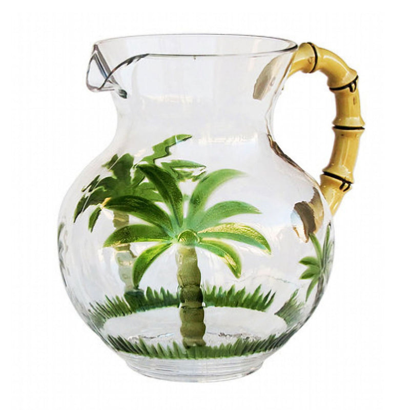 Palm Tree Design 3 Quarts Unbreakable Plastic Water Pitcher With Lid And Spout, Bpa Free - Clear