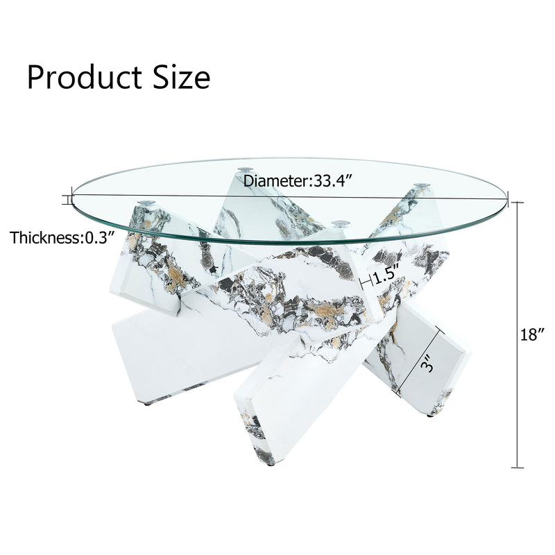Modern Round Glass Coffee Table With Tempered Glass