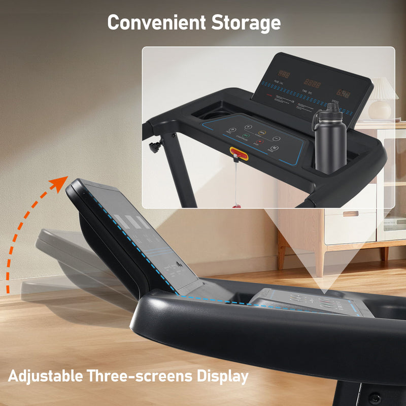 Folding Treadmills For Home Small, 3.0Hp Portable, 10Mph Walking Pad With Incline, Bluetooth, Heart Rate Sensors, Charge Station - Black