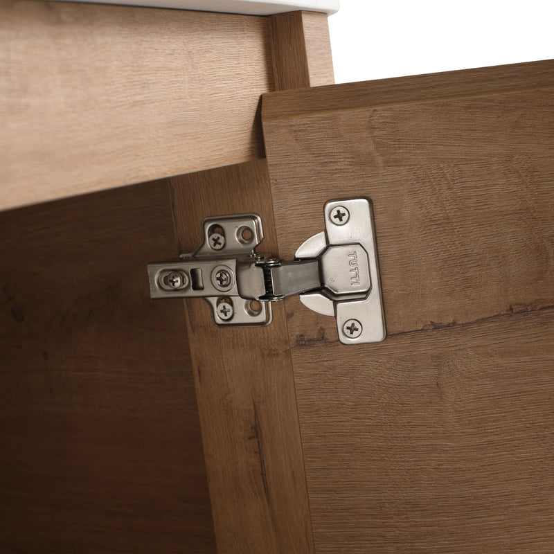 Wall Mounted Bathroom Vanity With Art Sink, 2 Storage Shelves, Soft Close Door