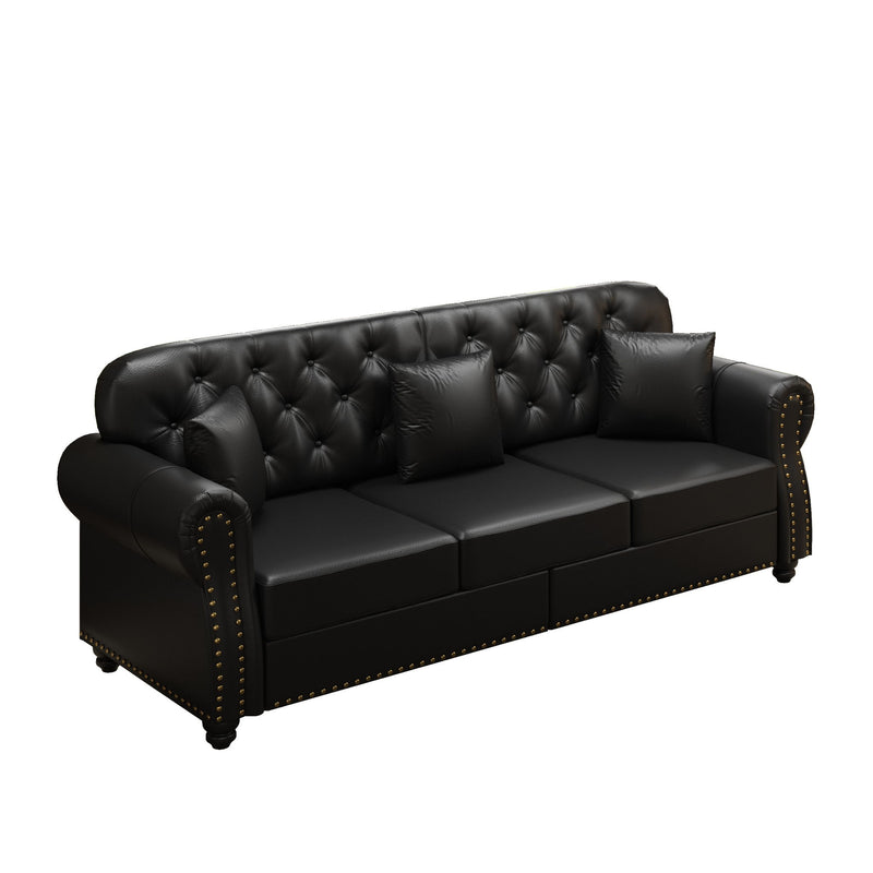 Upholstered Sofa With Nailhead Trim, Rolled Armrests With Ottoman
