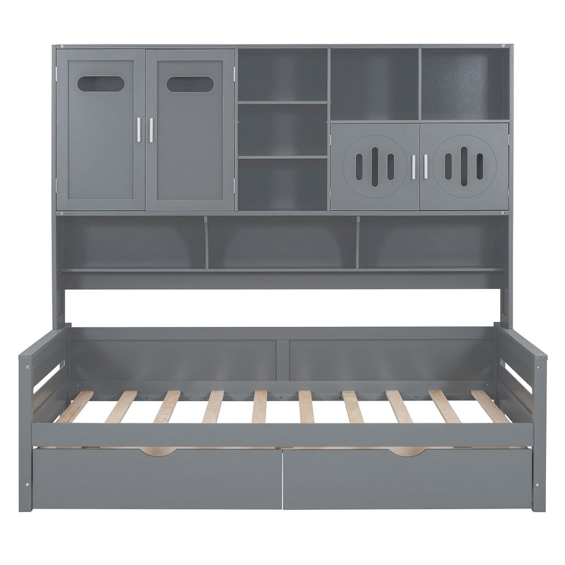Daybed With All-In-One Cabinet And Shelf