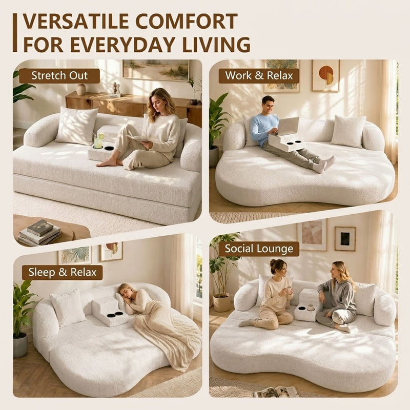 2 In 1 Convertible Sleeper Sofa Bed With Cup Holders