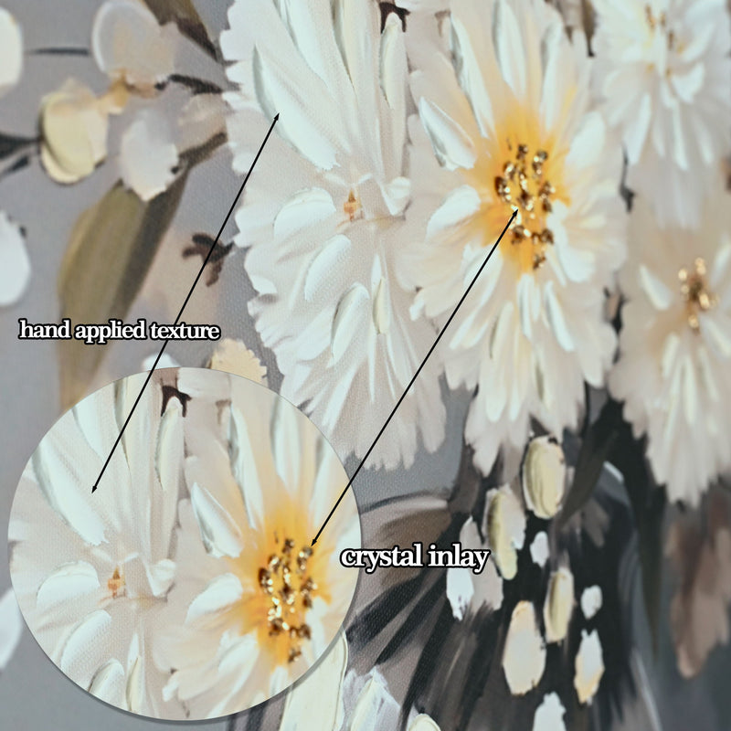 Chrysanthemum Vase Canvas Wall Art Decor Country - Stone White