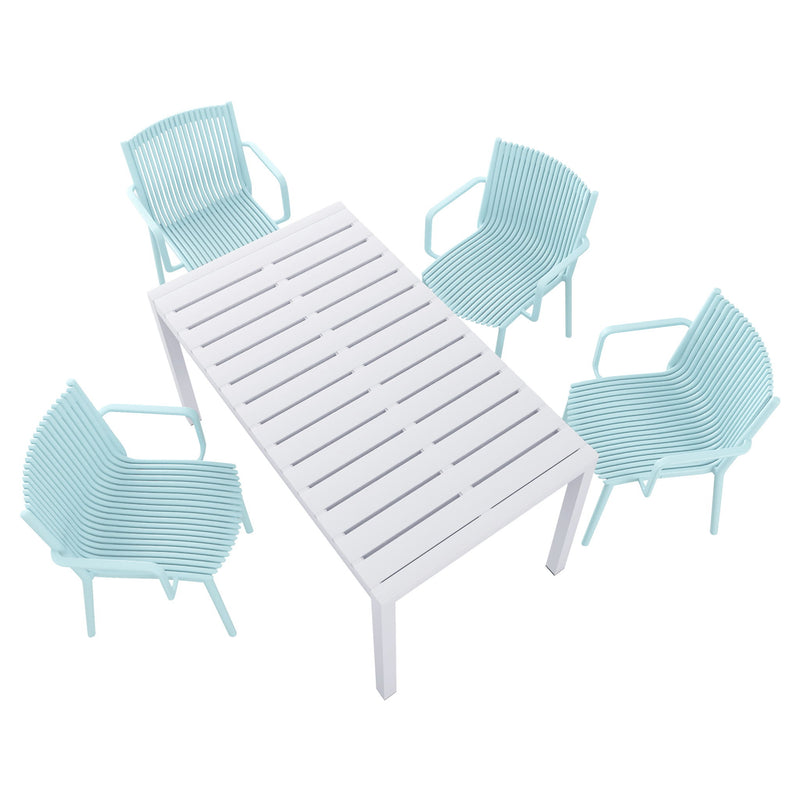4 Modern Stackable Armchair Matched With Long Table