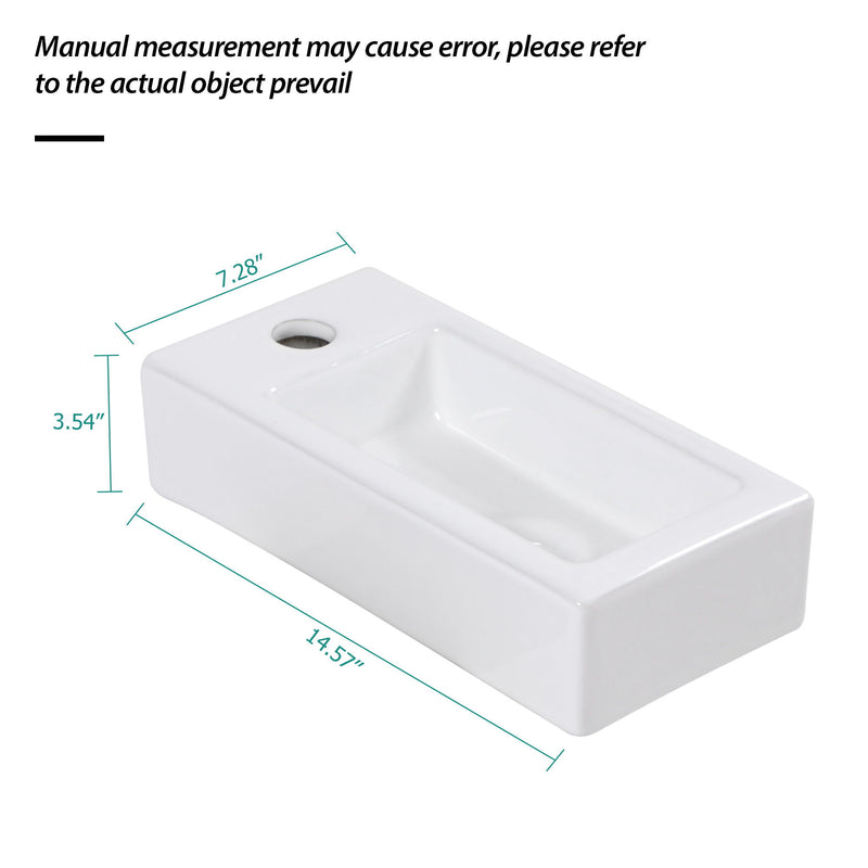 Modern Ceramic Rectangle Wall Mount Bathroom Sink With Single Faucet Hole