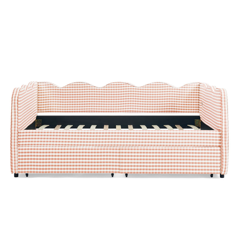 Gingham Daybed With USB Charging Port, Wave-Shaped Design