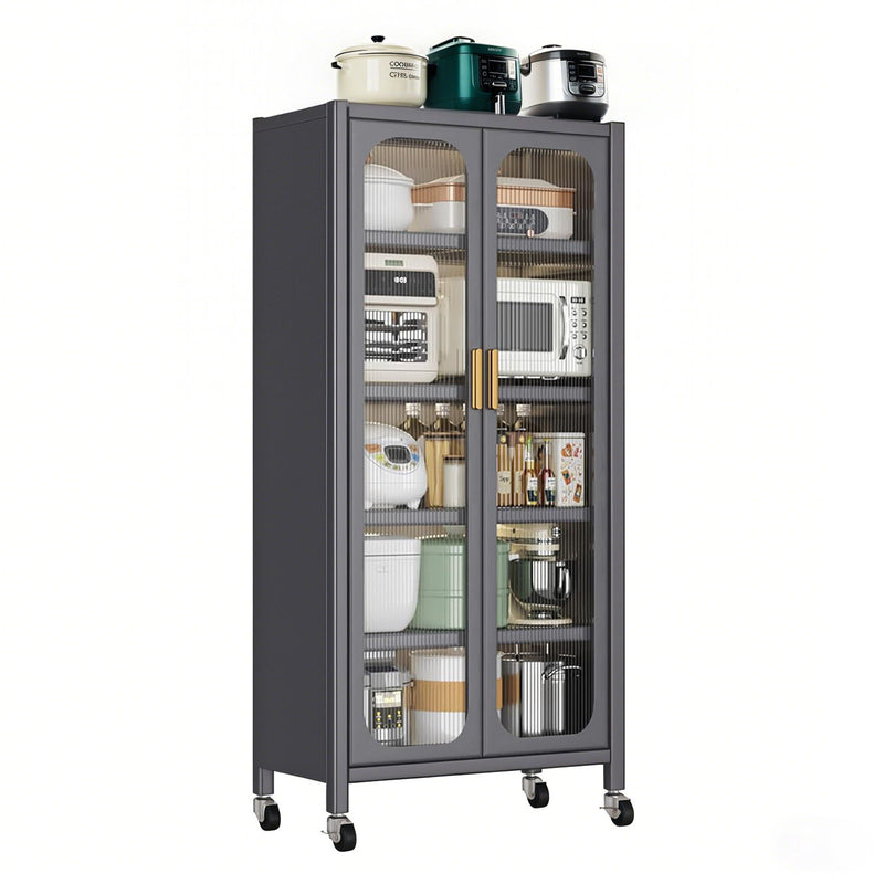 6 Tier Storage Cabinet With Transparent Door, Adjustable Shelves & Wheels