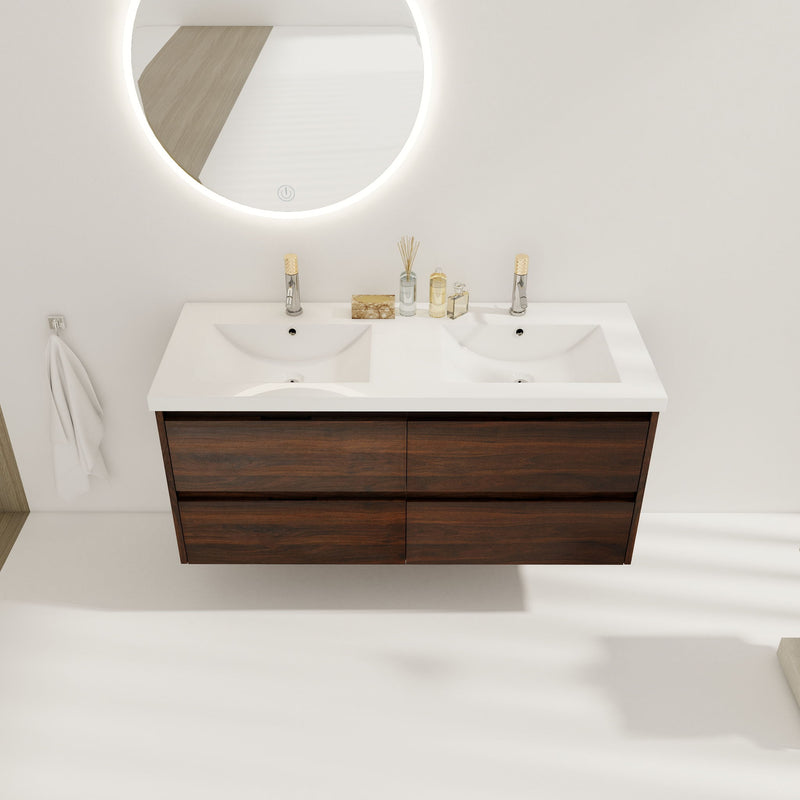 Modern Floating Bathroom Vanity With Dual Resin Sink, Soft Close Drawers