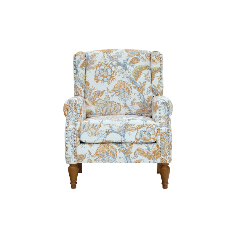 Accent Chair With Floral Upholstery And Nailhead Trim