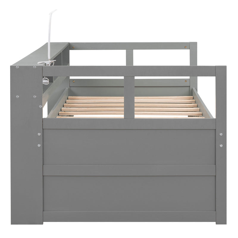 Daybed With 2 Trundles, 3 Storage Cubbies, Built In USB Charging Light