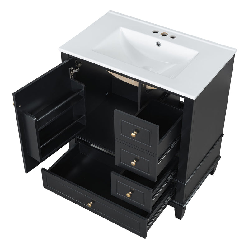 Freestanding Bathroom Vanity With Sink, Soft Close Door, 3 Drawers
