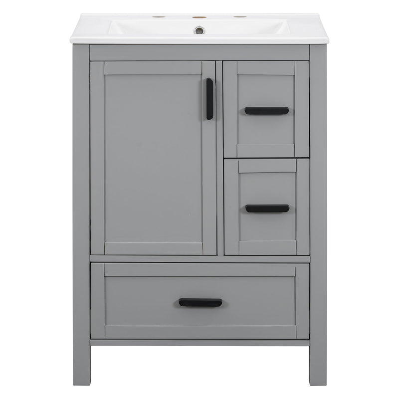 Bathroom Vanity With Sink, Soft Close Door, Double Layer Door Shelf And 3 Drawers - Gray