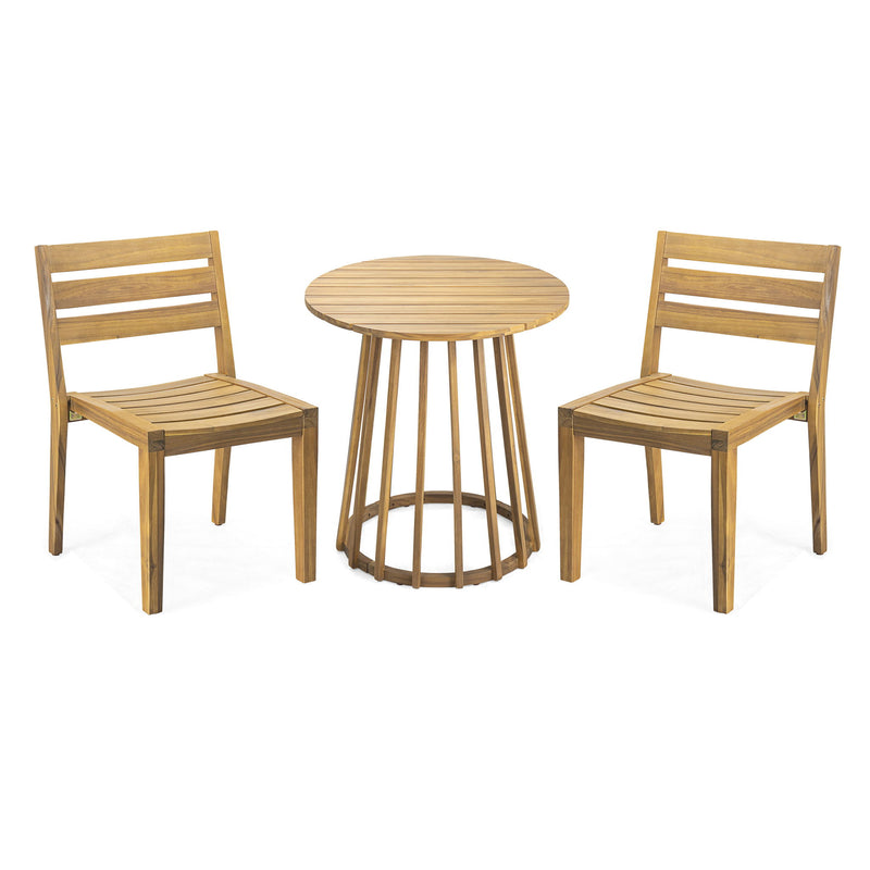 Outdoor 3 Pieces Dining Set, Round Bistro Set - Teak