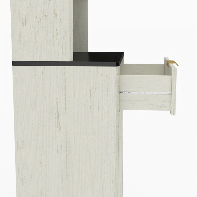 Tall Narrow Fluted Storage Cabinet With Trash Bin Compartment For Kitchen (Trash Can Not Included)