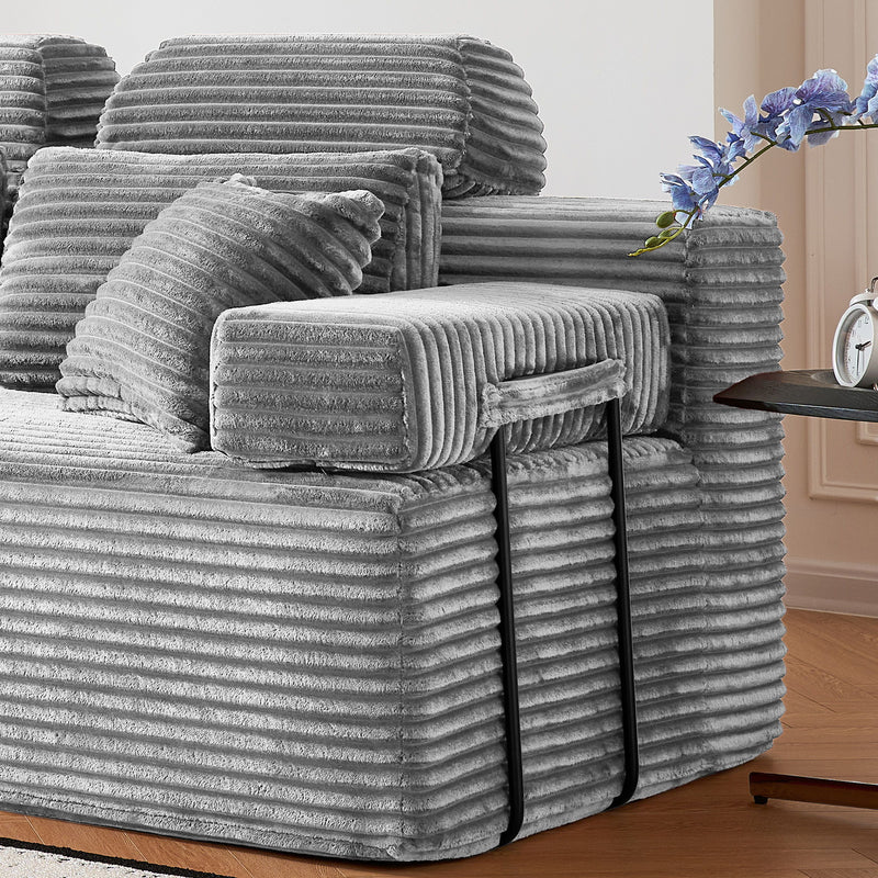 Sectional Sleeper Sofa & Storage Pockets, Modular Couch With Throw Pillows For Living Room