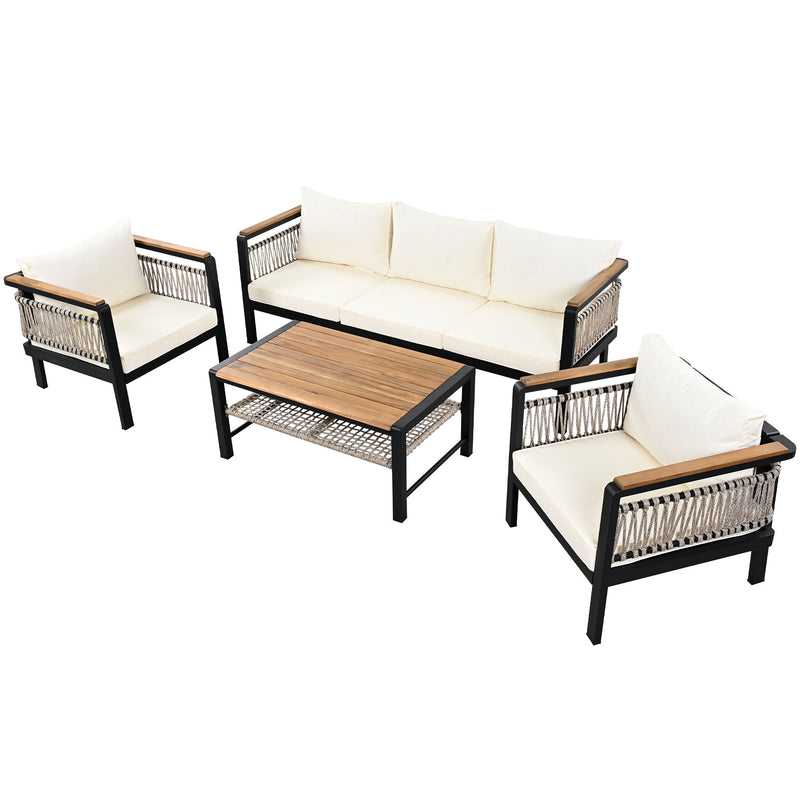 4 Pieces Outdoor Sectional Sofa Set 5 Person Patio Seating Group Outdoor Conversation Set With Cushions And A Coffee Table For Patios