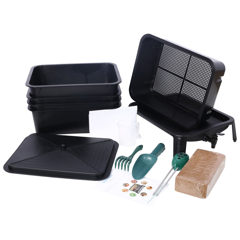 Eco Friendly 5 Layer Worm Compost Bin With 50L Capacity, Easy Setup Plastic Worm Farm Kit - Black