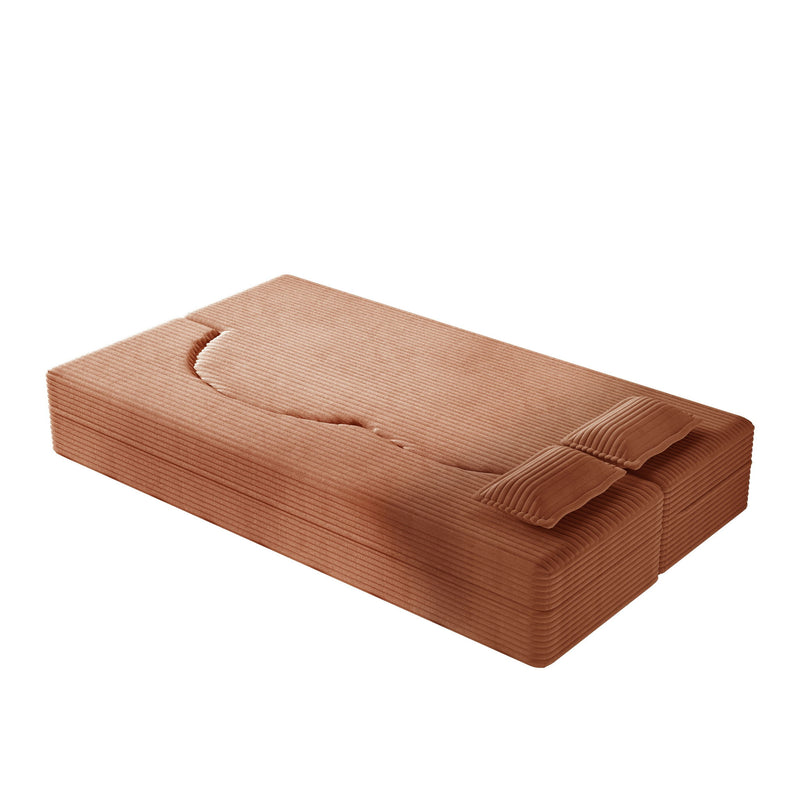 Modern Floor Sofa With 2 Pillows, Convertible Twin Size Folding Mattress For Living Room