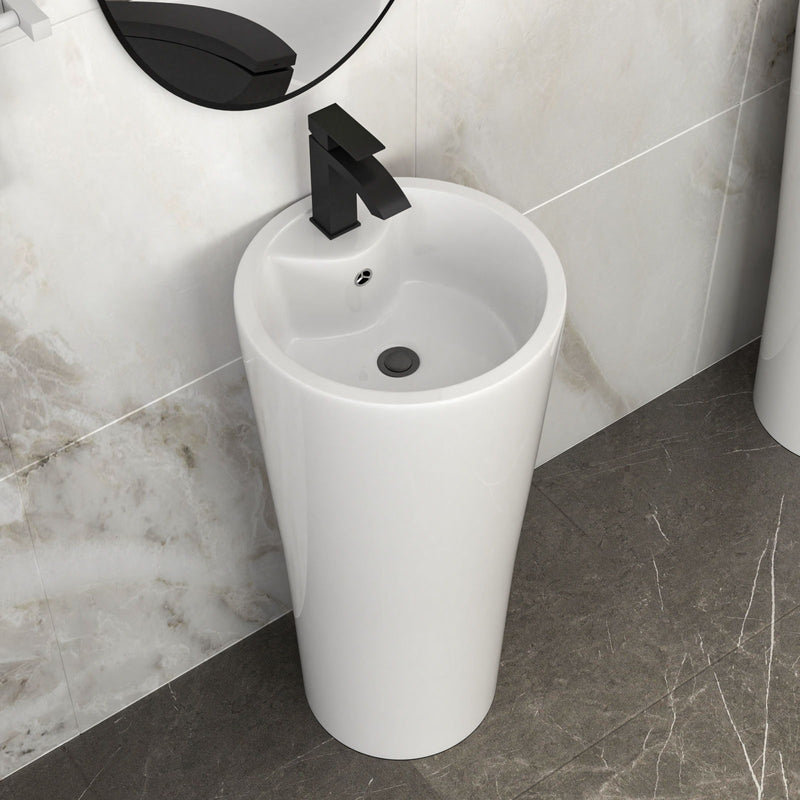 15" Pedestal Sink With Space Saving Design, Smooth Non Porous Surface For Powder Rooms - White