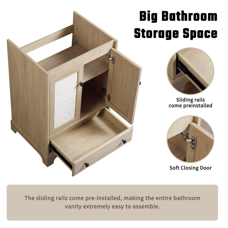 Bathroom Vanity Base, Cabinet With Carved Floral Doors - Natural Wood