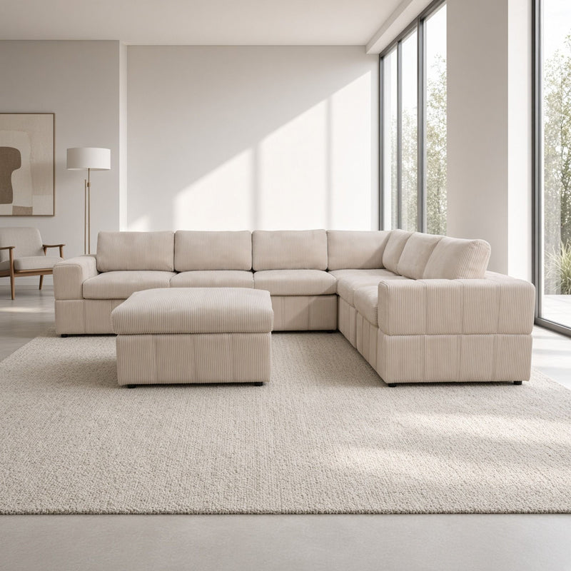 Oversized Modular Sectional Sofa, Reversible With Ottoman