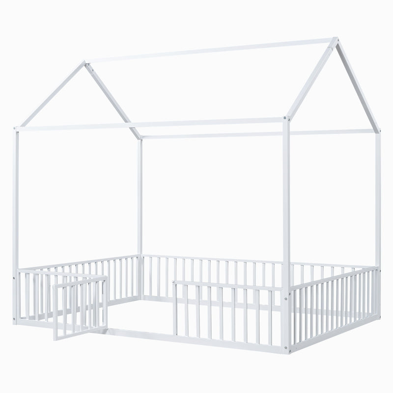 Metal House Bed With Fence And Door