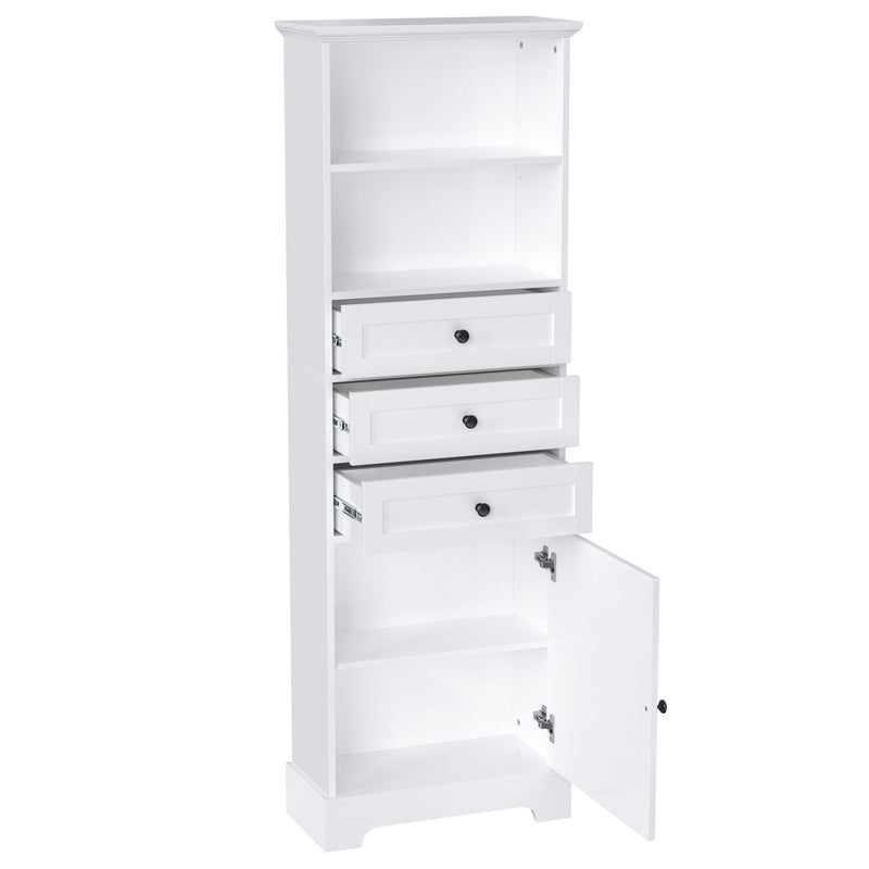 Tall Storage Cabinet With 3 Drawers And Adjustable Shelves For Bathroom