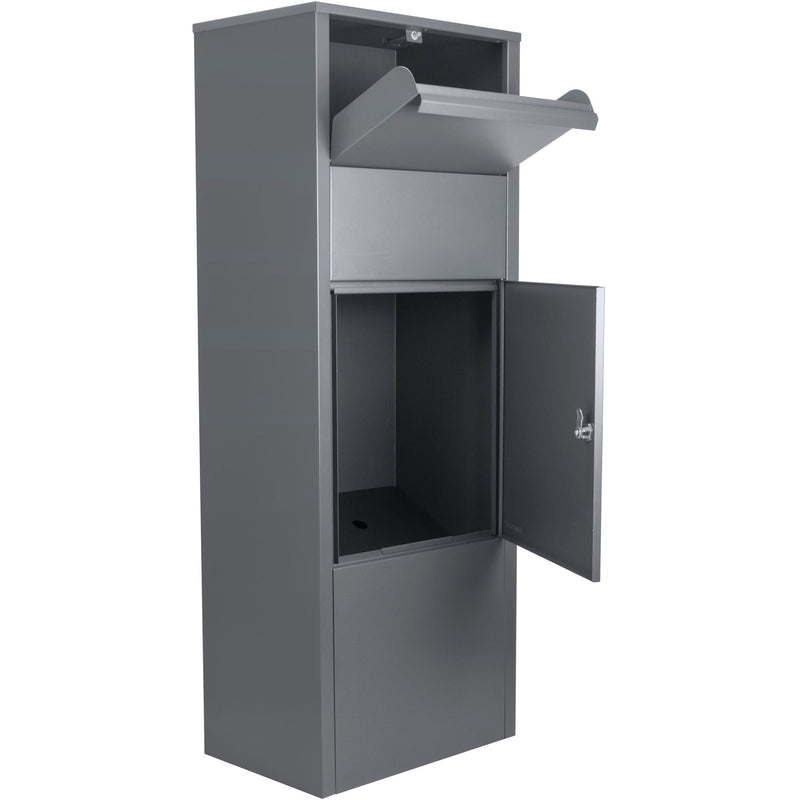 Steel Large Single Compartment Locking Parcel Drop Box With Keyed Access - Gray