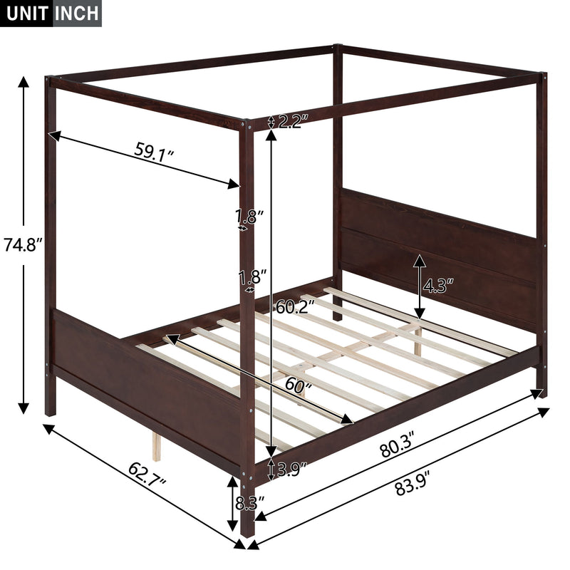 Canopy Platform Bed With Headboard And Footboard, Slat Support Leg