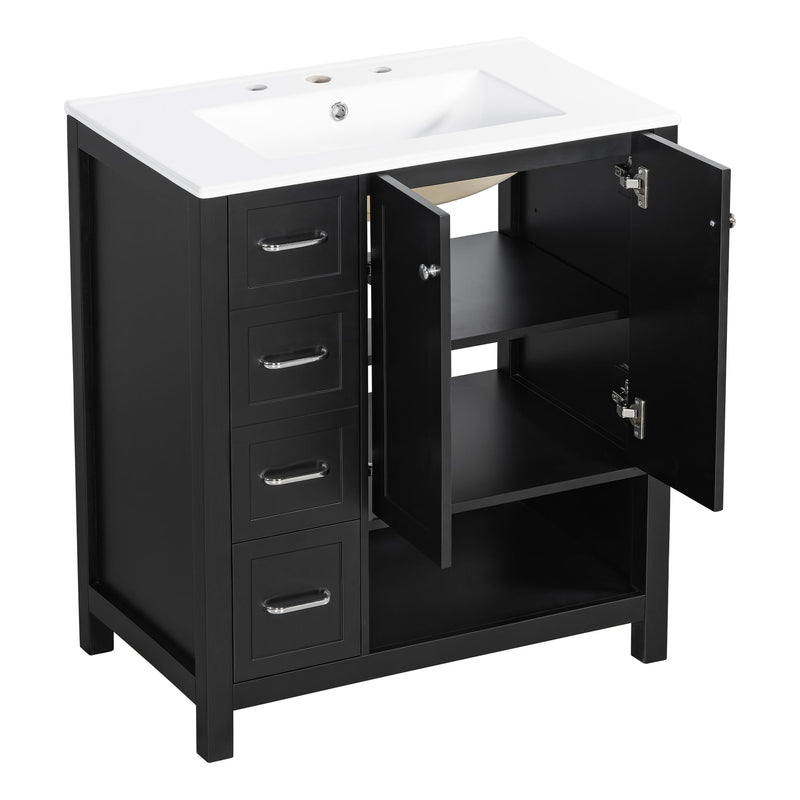 Bathroom Vanity With Sink Top, Bathroom Vanity Cabinet With 2 Doors And 2 Drawers, Open Shelf