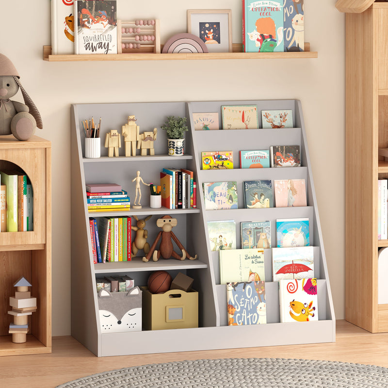 Bookshelf And Toy Storage Organizer, 4 Tier Bookcase With Display Stand For Playroom