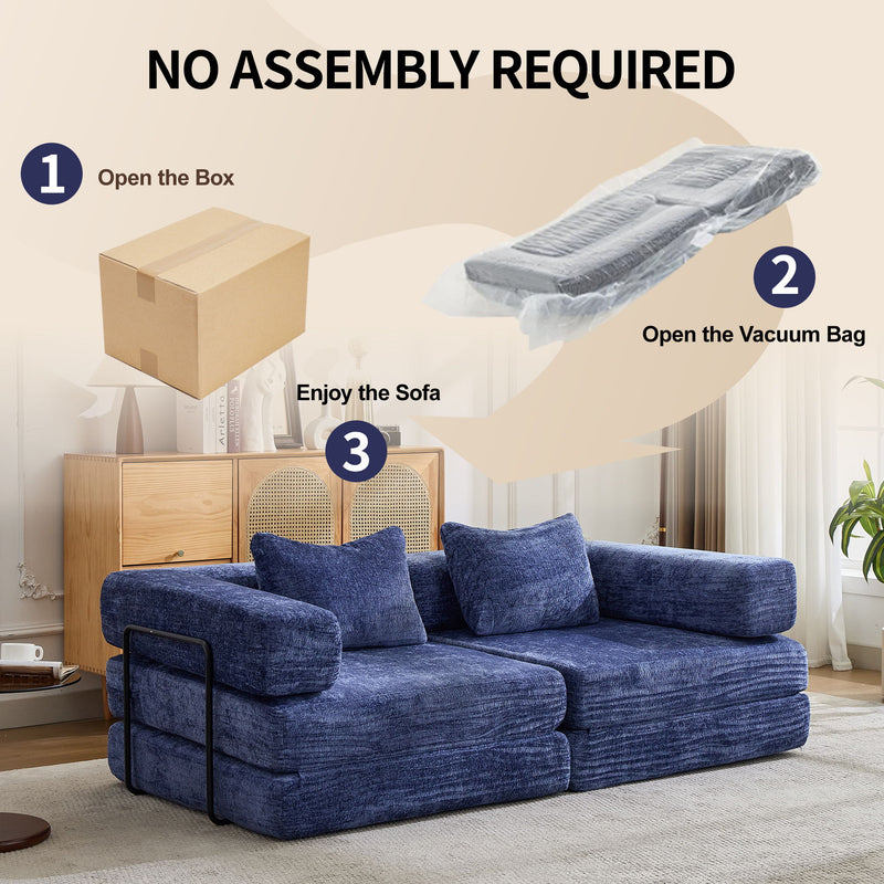 Convertible Floor Sofa Bed With Pillow Back Support Armrest