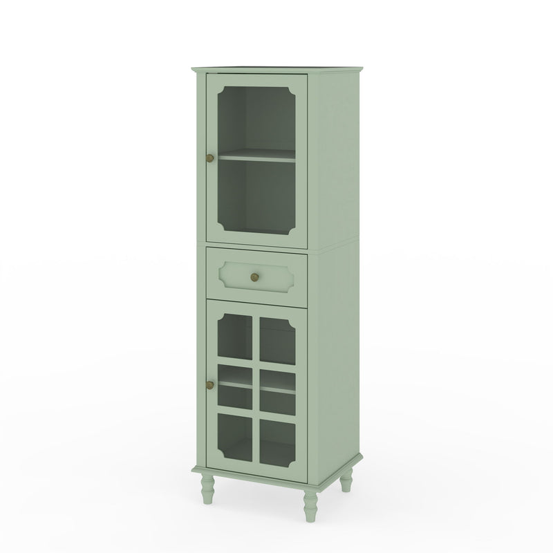 Curio Cabinet, Freestanding Vintage Display Storage Cabinet, Adjustable Shelves - Green