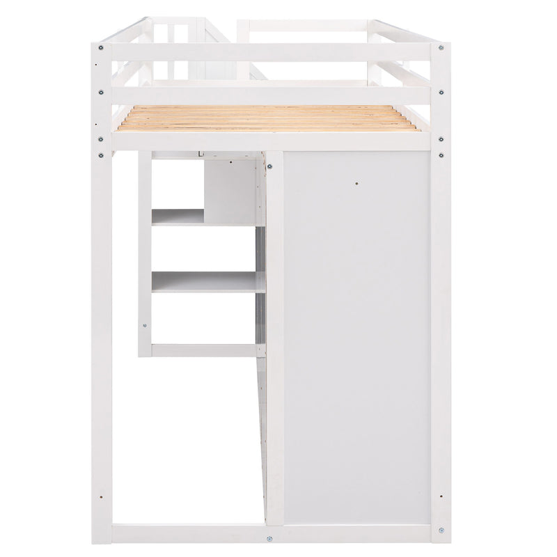 Loft Bed With 3 Shelves, 2 Wardrobes, 2 Drawers, Ladder Storage