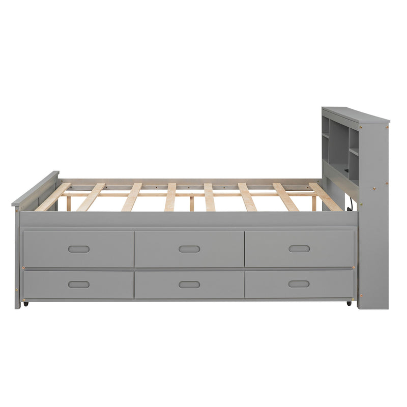 Platform Bed With Storage Headboard, USB, Trundle And 3 Drawers