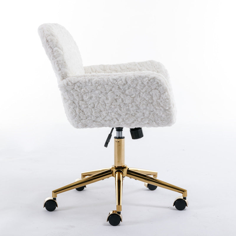 Office Chair, Artificial Rabbit Hair Home Office Chair With Metal Base, Adjustable Desk Chair Swivel Office Chair, Vanity Chair