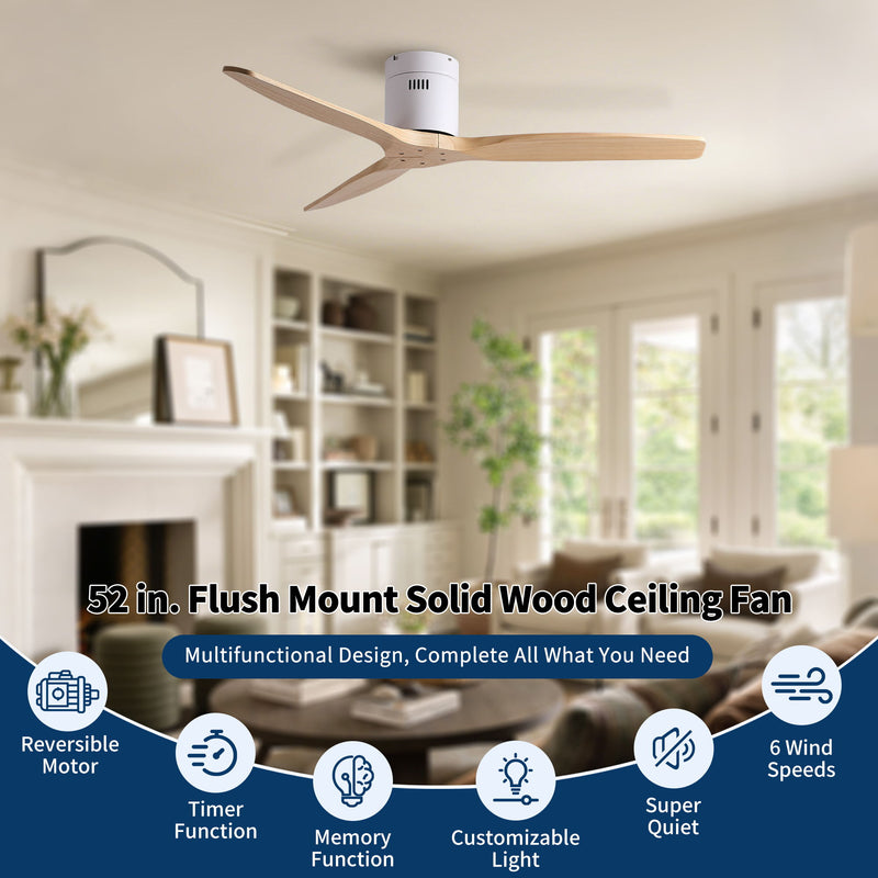 Low Profile Flush Ceiling Fan Without Light - Matte White / White