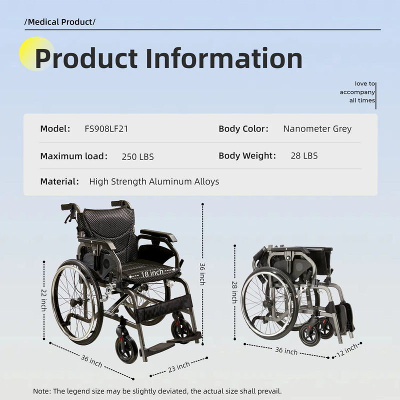 Premium Lightweight Foldable Transport Wheelchair For Adults