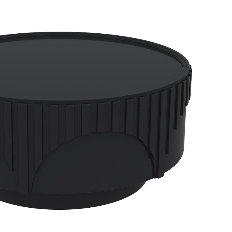 Round Fluted Drum Coffee Table With Sturdy Base For Living Room