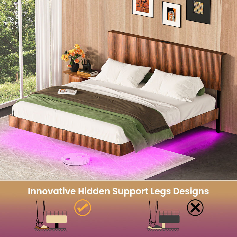 Floating Bedstead With Charging Station And LED Lights