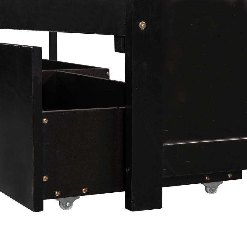 L Shaped Platform Bed With Trundle And Drawers Linked With Built In Desk